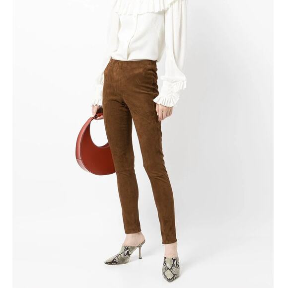 Polo Ralph Lauren Slim Cut Tan Suede Leather Pants – Size Medium - Picture 1 of 7